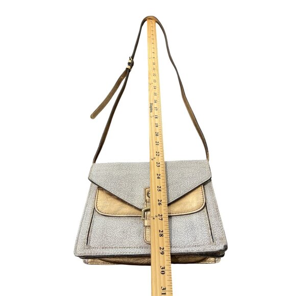 Patricia Nash Crossbody Bag Cassano Herringbone Tweed Buckled Tan Gold Cream - Picture 6 of 10